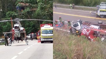 Caminhão da Coca-Cola capota na Rio-Santos e deixa um morto e dois feridos no litoral de SP