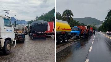 Caminhoneiros fazem manifestação contra restrição em ponte de Ubatuba