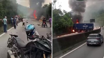 Colisão seguida de incêndio deixa mortos e bloqueia rodovia Anchieta em Cubatão