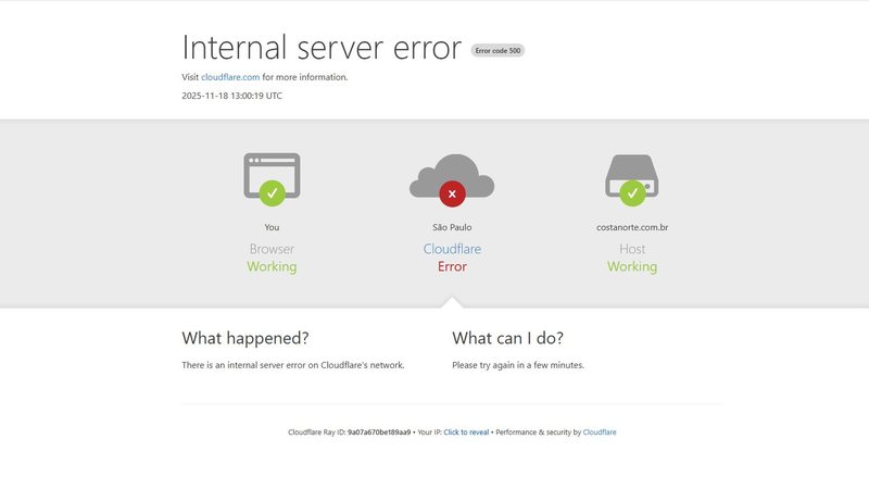 Erro de servidos, mostrado em sites hospedados na nuvem da Cloudflare