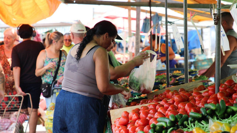 Pessoas comprando em feira livre de São Vicente