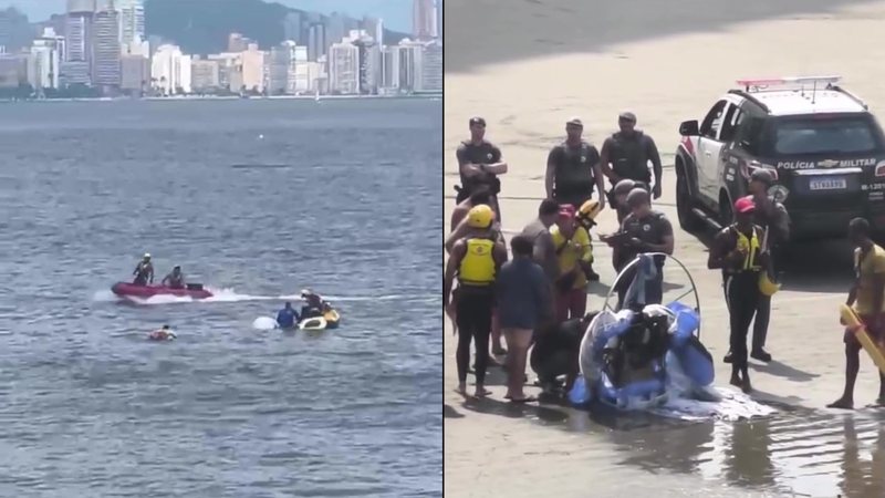 Paramotor sofre falha, piloto perde controle no ar e cai no mar em São Vicente