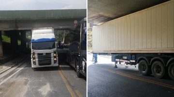 Carreta entalada embaixo de viaduto na rodovia dos Imigrantes