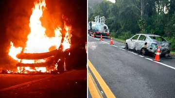 Carro superaquece e pega fogo na rodovia Rio-Santos na madrugada