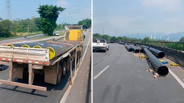 Imagens da carga que foi derramada na pista da rodovia Anchieta
