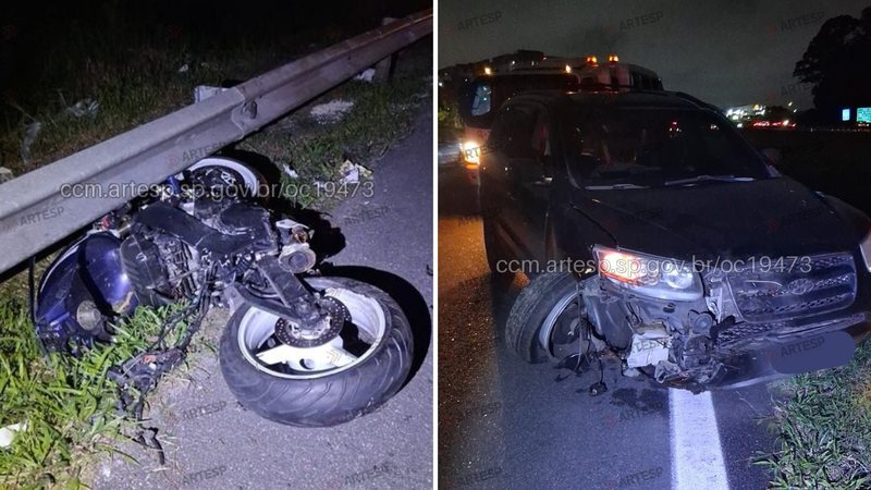 Moto e veículo SUV envolvidos no acidente