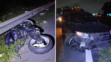 Moto e veículo SUV envolvidos no acidente