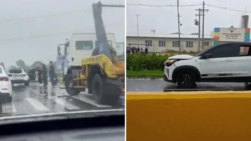 Veículos envolvidos no acidente, na rodovia Rio-Santos (SP-055)