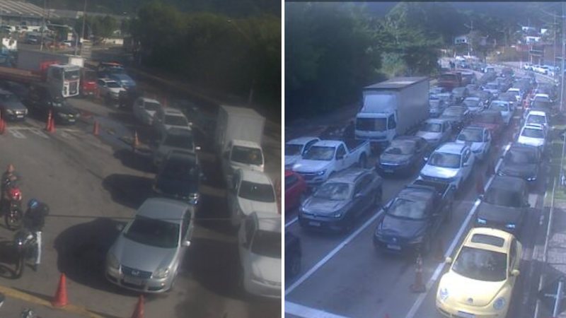 Filas em ambos os lados da travessia Ilhabela-Guarujá
