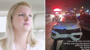 Elize Matsunaga e veículo, de modelo Renault Kwid, que atingiu Tiago Cheregatte Neves