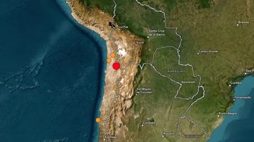 Círculo vermelho indica local onde houve terremoto no Chile e que foi sentido em cidades do litoral paulista - Divulgação - USGS