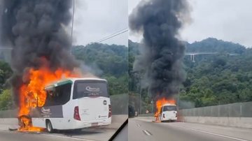 Incêndio atinge micro-ônibus na rodovia dos Tamoios, em Caraguatatuba