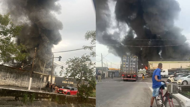 Incêndio atinge oficina mecânica de caminhões no Guarujá