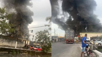 Incêndio atinge oficina mecânica de caminhões no Guarujá