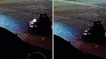 Motociclista e garupa efetuando disparos contra veículo de ex-candidata a vereadora de Cubatão, Nicoly Silva