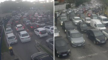 Filas em ambos os lados da travessia Santos-Guarujá