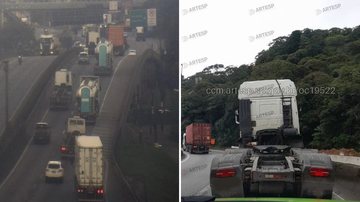 Situação do tráfego na rodovia Anchieta e veículo parado na via