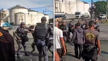 Foto de Polícia Militar e manifestantes
