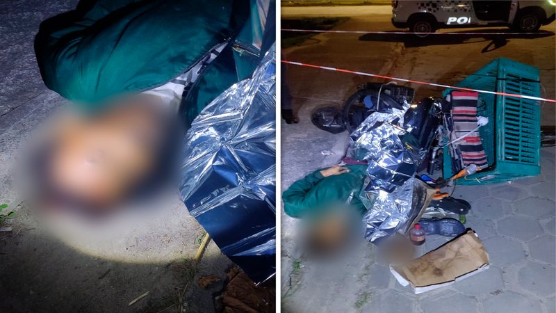 Imagens censurada da vítima ao chão, em rua de Caraguatatuba
