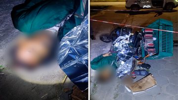 Imagens censurada da vítima ao chão, em rua de Caraguatatuba