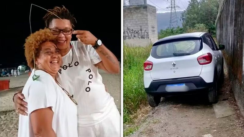 Ieda Aparecida e Fabiana Nogueira abraçadas; imagem do veículo do casal, encontrado dias antes