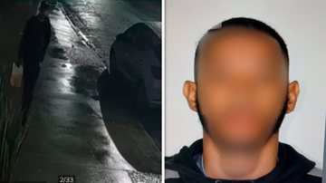 Imagem do suspeito caminhando com galão de gasolina na mão e rosto do suspeito borrado
