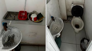 Pia encontrada com tesouras e banheiro do estabelecimento, em condições insalubres