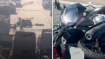 Motocicleta caída sobre a via durante atendimento