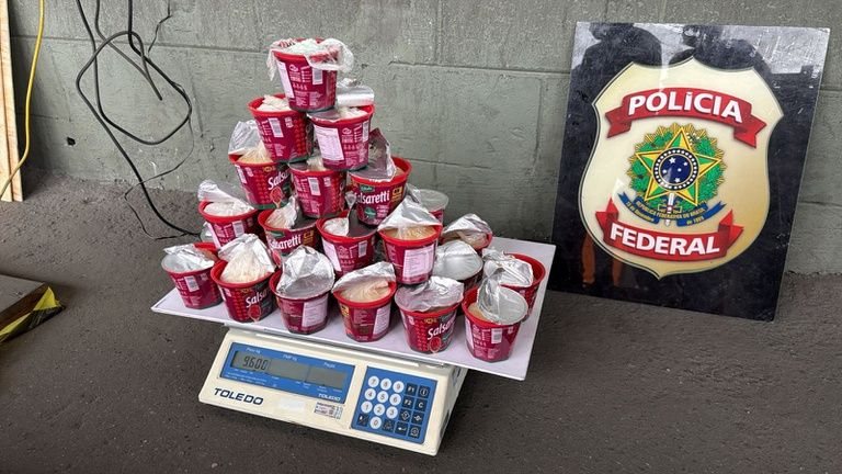 Os 9,6 quilos de cocaína estavam escondidos em uma carga de molho de tomate - Divulgação / Polícia Federal
