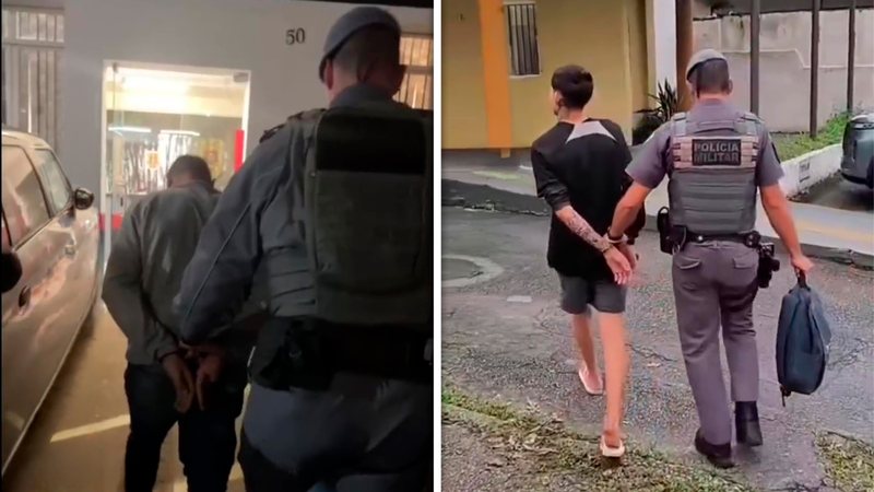 Imagens de policias militares efetuando a prisão de indivíduos