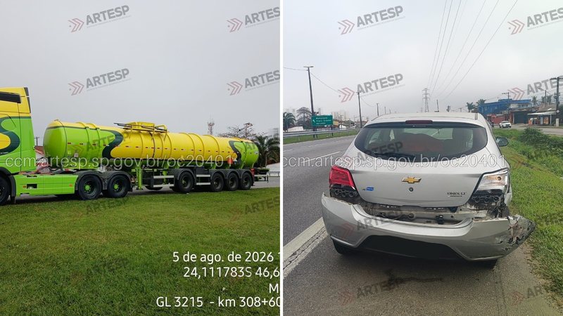 Caminhão e carro envolvidos no acidente