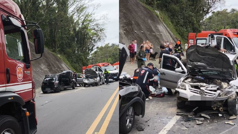 Agentes do Corpo de Bombeiro e Samu fazem resgate na rodovia Rio-Santos