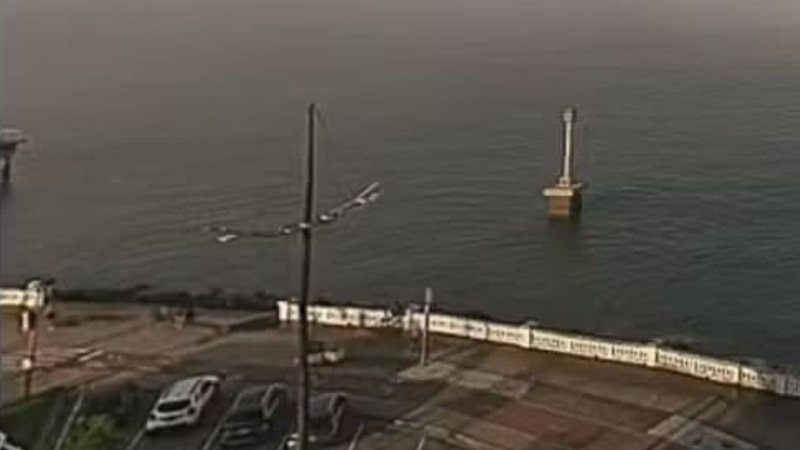 Neblina na Ponta da Praia em Santos na manhã deste domingo
