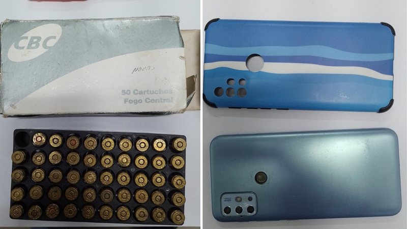 Munições e celular apreendido com suspeito de homicídio