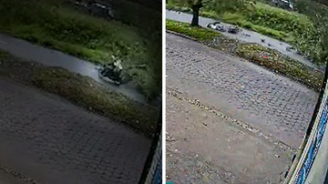 Imagens do momento em que a árvore caiu e atingiu a motocilista