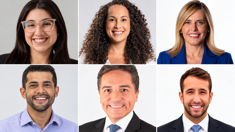 Montagem com seis retratos de deputados estaduais da Baixada Santista