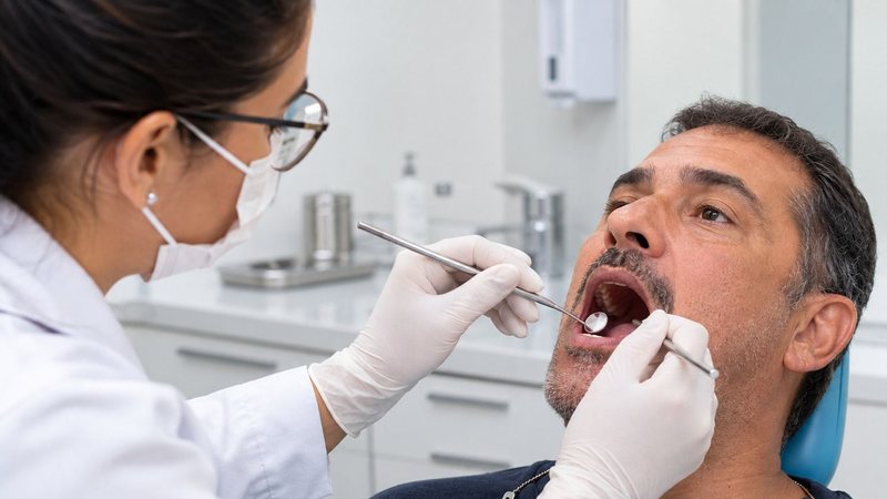Dentista fazendo uma avaliação em um homem
