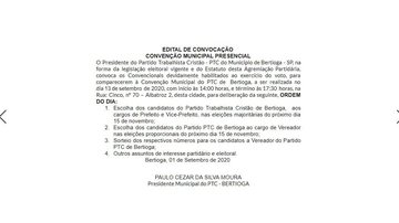 Edital de convocação - Divulgação / PTC