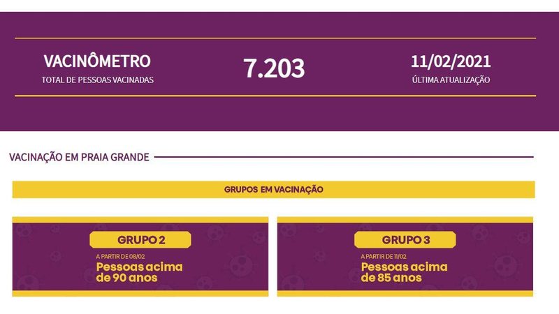 Vacinômetro já está disponível no site da prefeitura de Praia Grande - Reprodução