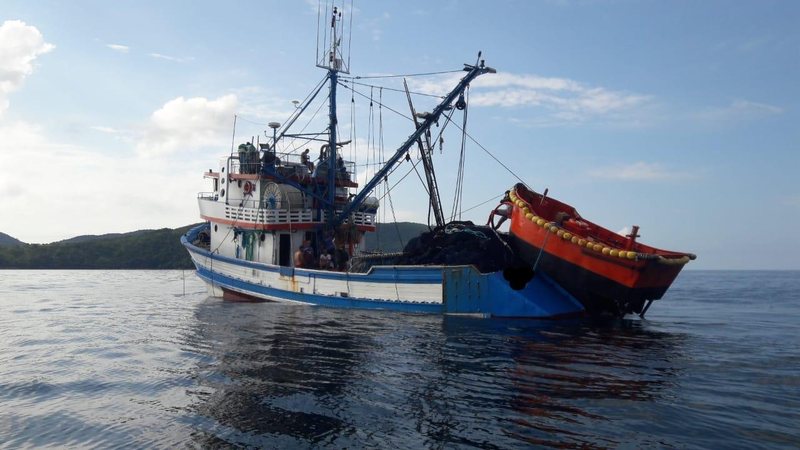 Embarcação não possuía licença ambiental. Cada um dos três tripulantes foi multado em mais de R$ 300 mil; total das multas ultrapassa R$ 1 milhão 18 toneladas de peixes aprendidos em Ubatuba - Imagem: Divulgação / Polícia Militar Ambiental