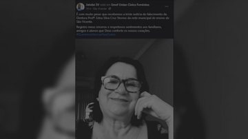 Vereador por São Vicente homenageou Dona Edna Morre dona Edna em São Vicente - Imagem: Reprodução