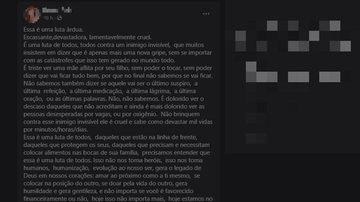 Relato da profissional da saúde comoveu e teve grande repercussão nas redes sociais Relato auxiliar de enfermagem - Imagem: Reprodução