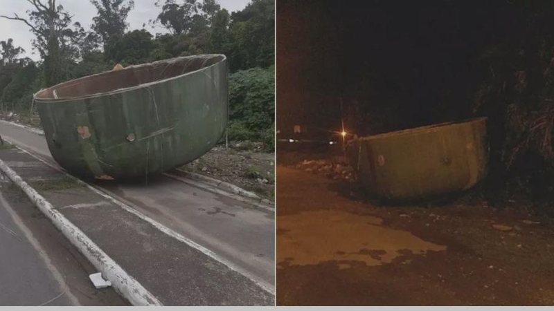 Objeto surgiu na manhã desta quinta-feira (08) e sumiu poucas horas depois Objeto gigante em Praia Grande - Imagem: Reprodução / PG Mil Grau