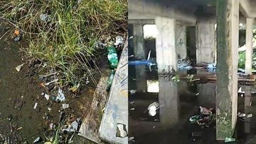Além de lixo e entulho, focos de água parada foram flagrados no local Casarão inacabado de frente para o mar vira criadouro de mosquitos e preocupa Praia Grande (SP) - Imagem: Reprodução / PG Infomídia