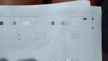 Extrato bancário de 31 de março da conta do casal de aposentados mostra mais de 10 mil reais em operações não reconhecidas por eles. Extrato idosa Itanhaém - Imagem: Acervo Pessoal