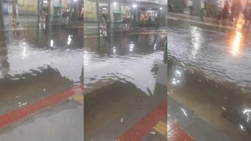 Com fortes chuvas na cidade, Terminal Municipal do Valongo, em Santos, ficou alagado na noite desta terça-feira (6) Alagamento Terminal Municipal do Valongo - Santos - Imagem: Reprodução
