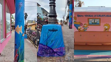 Poste e ponto de ônibus transformados pelas talentosas mãos do artista CAPA -  Talentoso artista embeleza Ubatuba (SP) - Imagem: Reprodução / Acervo Pessoal / Tiano Mendes