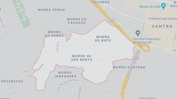 Morro fica próximo à região central da cidade Mapa - Cobra venenosa aparece em morro de Santos e assusta moradores - Imagem: Reprodução / G. Maps