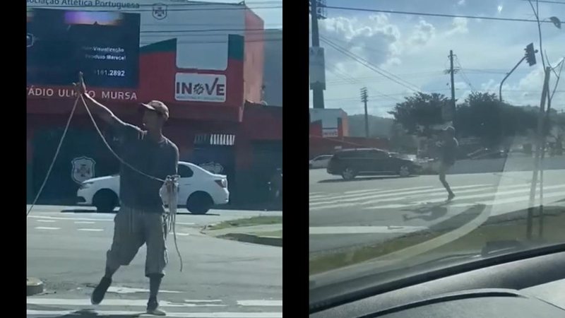 CAPA- CAPA - Artista de rua surpreende motoristas em Santos (SP); Assista - Imagem: Reprodução / Redes Sociais / Guaru.tv