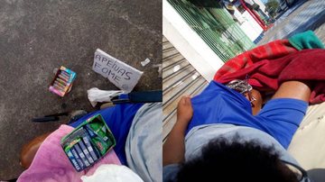"Apenas fome", diz placa usada pelo homem em situação de rua “Não sou preguiçoso, mas preciso de ajuda” homem em situação de rua emociona Santos (SP) - Imagem: Reprodução / Facebook / Viver em Santos e Região